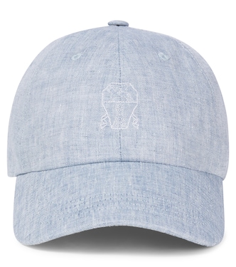 Leather-trimmed linen baseball cap | Brunello Cucinelli Kids