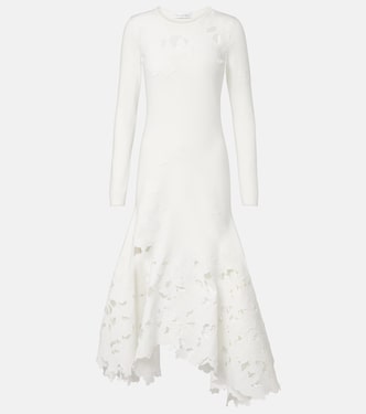Lace-trimmed asymmetric midi dress | Oscar de la Renta