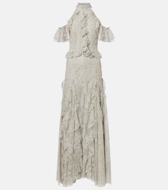 Rhodine embellished halterneck lace gown | Costarellos