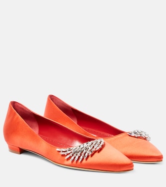 Pluma embellished satin ballet flats | Manolo Blahnik