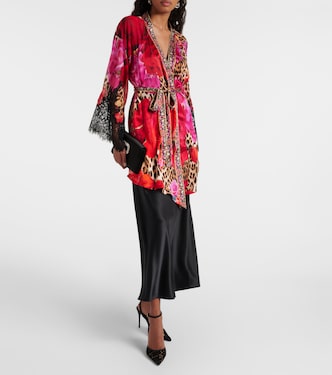 Printed lace-trimmed silk cardigan | Camilla