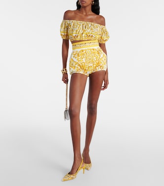 Shorts Majolica in cotone a vita alta | Dolce&Gabbana