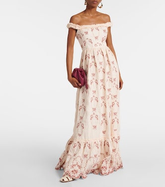 Besticktes Maxikleid Achiote Florero aus Leinen | Agua by Agua Bendita