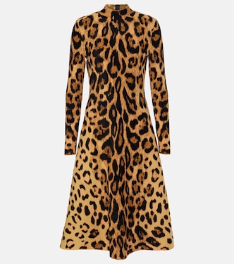 Jaguar leopard-print jacquard midi dress | Oscar de la Renta