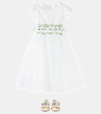 Abito in tulle con applicazioni floreali | Monnalisa