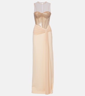 Robe aus Cady und Mesh mit Pailletten | David Koma