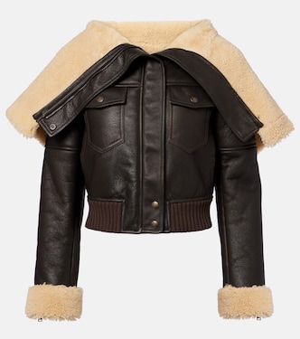Cropped shearling-trimmed leather jacket | McQueen