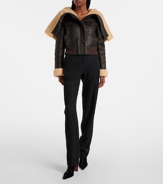 Cropped shearling-trimmed leather jacket | McQueen