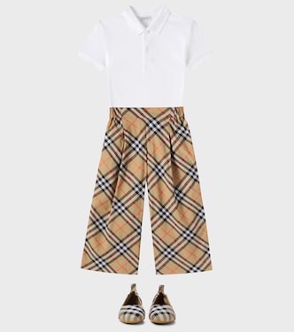 Pantaloni in cotone Burberry Check a gamba larga | Burberry Kids