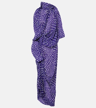 Draped polka-dot satin midi dress | Dries Van Noten