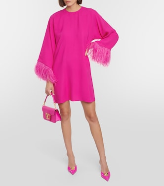 Feather-trimmed silk cady minidress | Valentino