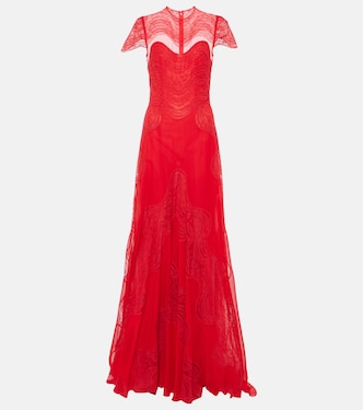 Robe Dante aus Seiden-Georgette mit Spitze | Costarellos