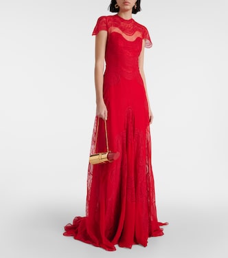 Dante lace-trimmed silk georgette gown | Costarellos