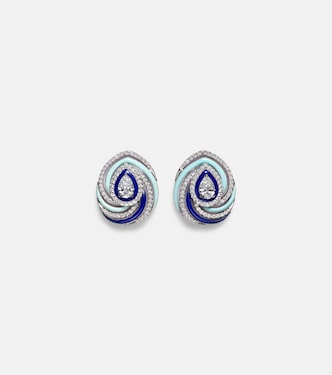 Twister 18kt white gold and enamel earrings with diamonds | Kamyen