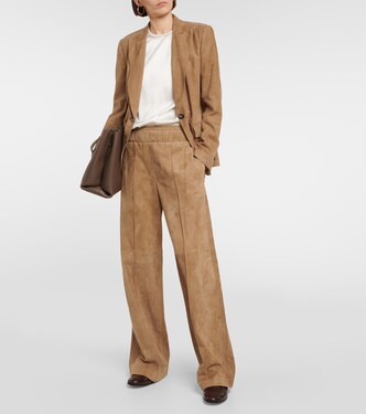 Pantaloni a gamba larga in suede | Brunello Cucinelli