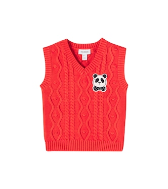 Panda cable-knit cotton vest | Mini Rodini