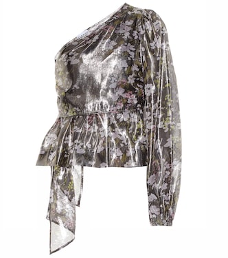 Floral silk one-shoulder top | Ganni