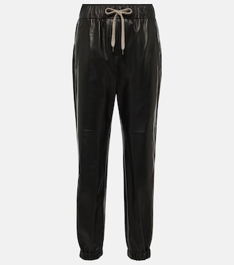 Pantalon à taille mi-haute en cuir | Brunello Cucinelli