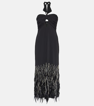 Feather-trimmed crêpe maxi dress | Johanna Ortiz
