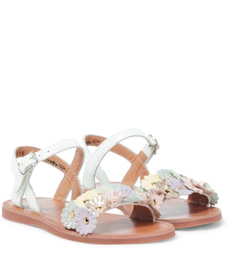 Plagate floral-appliqué leather sandals | Pom d'Api