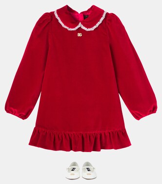 DG lace-trimmed cotton velvet dress | Dolce&Gabbana Kids