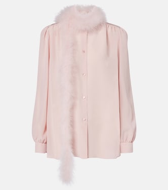 Feather-trimmed silk shirt | Valentino