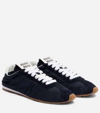 Plume suede-trimmed sneakers | Miu Miu