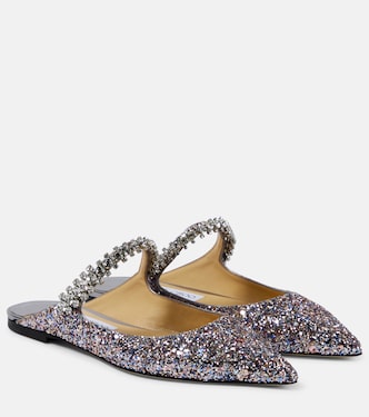 Slippers Bing con pelle, glitter e cristalli | Jimmy Choo