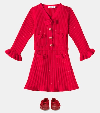 Cardigan in maglia a coste con volant | Self-Portrait Kids