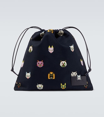 x Louis Wain leather-trimmed cotton pouch | Loewe