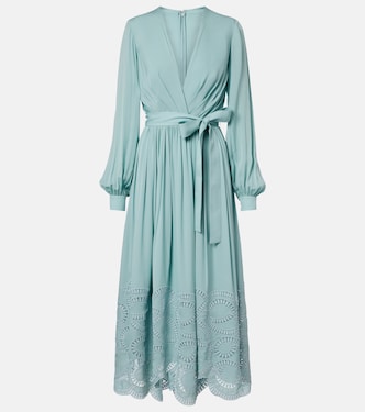 Lace-trimmed silk-blend midi dress | Elie Saab