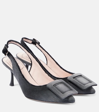 Pumps slingback in denim con frange | Roger Vivier