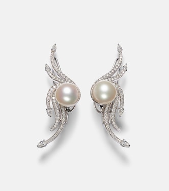 Pendientes Pearlescent de oro blanco de 18 ct con diamantes y perlas | Yeprem
