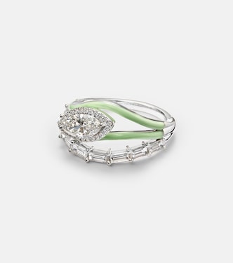 Anello Oasis in oro bianco 18kt e smalto con diamanti | Kamyen