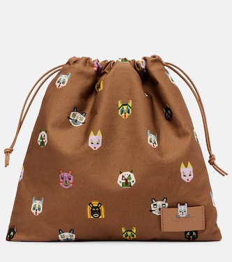 x Louis Wain leather-trimmed cotton pouch | Loewe