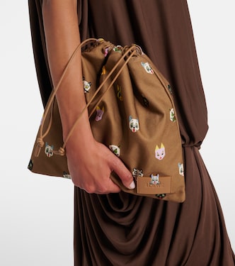 x Louis Wain leather-trimmed cotton pouch | Loewe