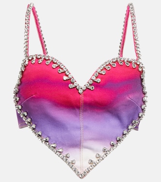 Cropped embellished ombré denim top | Area