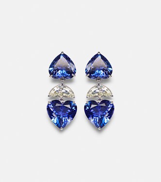 Heart 18kt white gold earrings with tanzanites and diamonds | Kamyen
