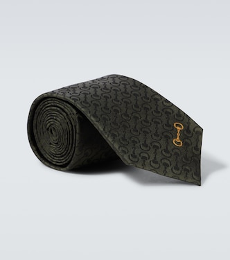 Cravatta Horsebit in jacquard di seta con ricamo | Gucci