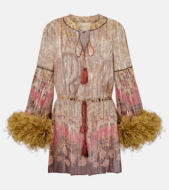 Paisley feather-trimmed silk-blend blouse | Valentino