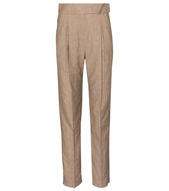 High-rise straight wool and linen pants | Brunello Cucinelli