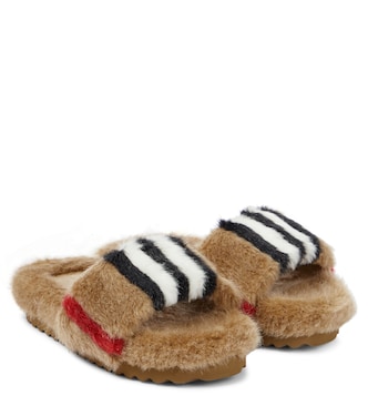 Mules Icon Stripe en fourrure synthétique | Burberry Kids