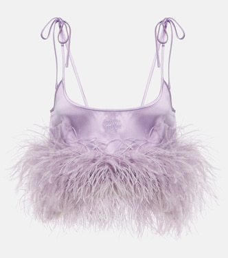 Cropped-Top aus Satin mit Federn | Miu Miu