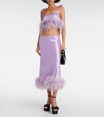 Top cropped in raso di misto seta con piume | Miu Miu