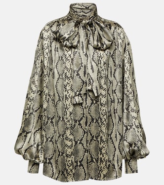 Snake-print tie-detail silk blouse | Balmain