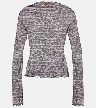 Clavicle off-shoulder printed mesh top | KNWLS