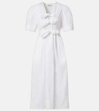 Puff-sleeve cotton-blend midi dress | Ganni