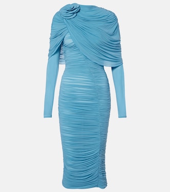 Floral-appliqué ruched caped midi dress | Magda Butrym