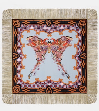 Fringed printed silk twill scarf | La DoubleJ