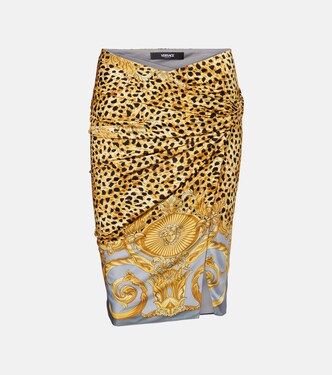 Printed gathered jersey miniskirt | Versace